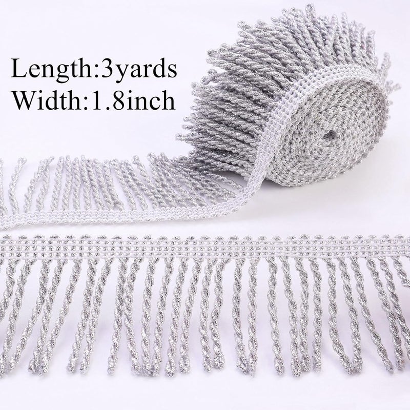 GXTIZAS Bullion Fringe Trim Silver Fringe Trim 3 Yards Glitter Tassel Trim Chainette Sewing Lace for Table Runner Clothes Sofa Curtain Decoration - Image 2